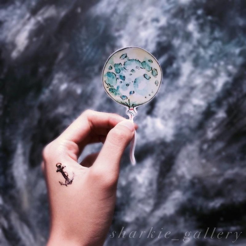 月亮气球 贴纸 (Moon Balloon Sticker) - 贴纸 - 防水材质 黄色