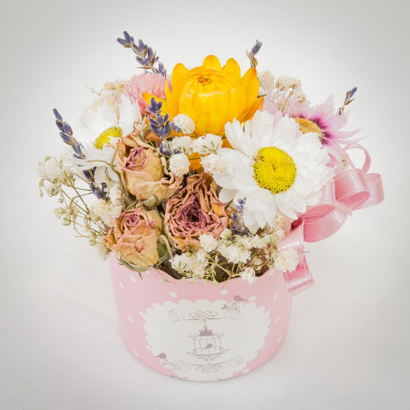 Kinki手作 罗丹丝圆舞曲 蛋糕花 甜点花 盆栽 小盆花 干燥花 婚礼小物 伴娘礼 探房礼 婚礼布置 办公室/居家布置 生日礼物 麦杆菊 千日红 满天星 罗丹丝 薰衣草 疗愈小物 秋天 - 植栽/盆栽 - 植物．花 粉红色