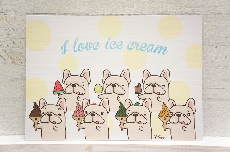 (售完)法斗爱吃冰-明信片 - 卡片/明信片 - 纸 黄色