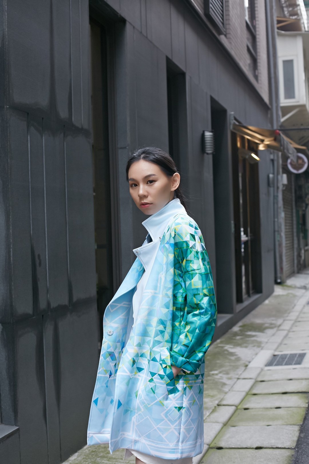 CHENG PAI CHENG绿格子印花茧型外套 - 女装休闲/机能外套 - 其他材质 绿色