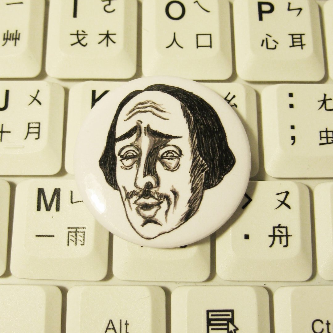 【冷冷阴笑的莎士比亚先生】手绘风小胸章 - 徽章/别针 - 塑料 白色