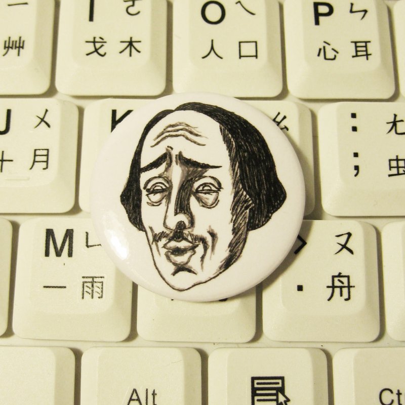 【冷冷阴笑的莎士比亚先生】手绘风小胸章 - 徽章/别针 - 塑料 白色