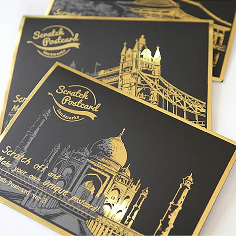 Lago-手刮城市金色夜景明信片组-Ver.3 (4张入附刮棒),LGO92930 - 插画/绘画/写字 - 纸 金色