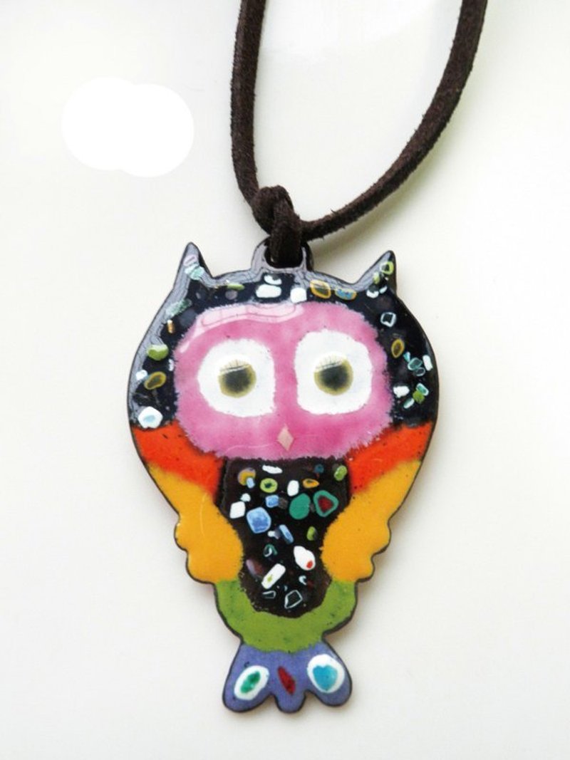 C%手工饰品----荷包蛋眼猫头鹰  珐琅长项链 - 项链 - 其他金属 多色