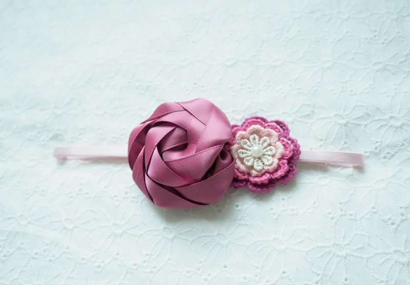 手作红色丝带圆花婴儿头饰 - 发饰 - 其他材质 红色