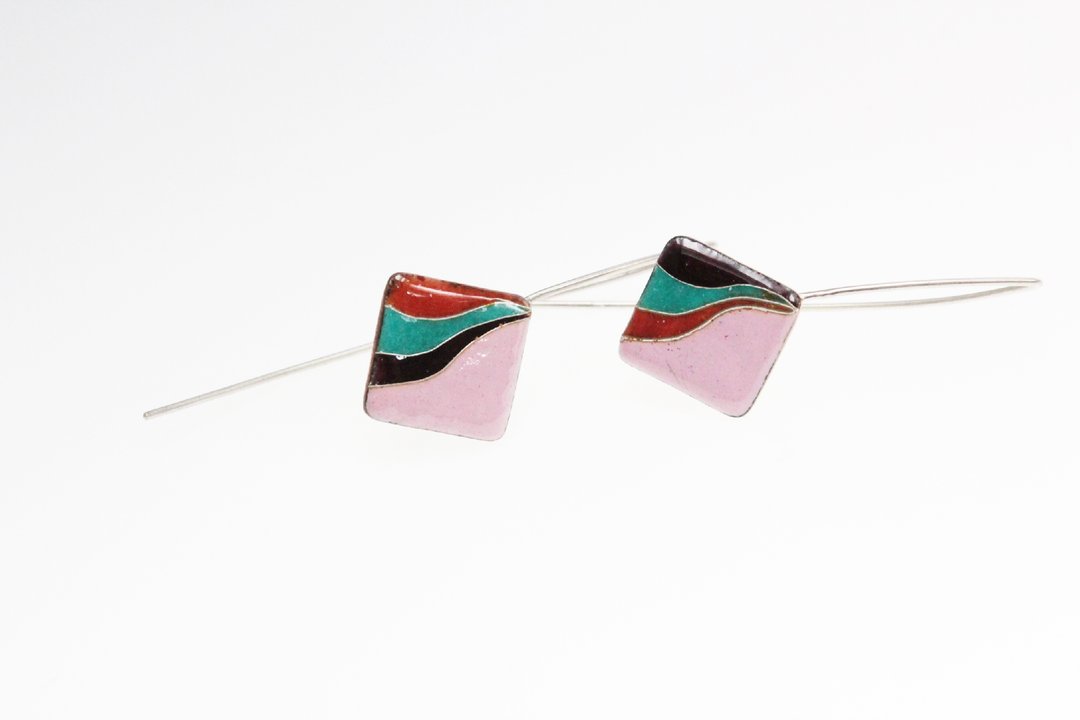 Curves Earrings 曲线方块珐琅耳环(粉红) - 耳环/耳夹 - 其他金属 