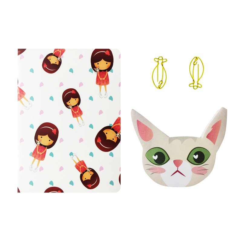 饭粿女孩 与新加坡猫 礼品套装 - 笔记本/手帐 - 纸 粉红色
