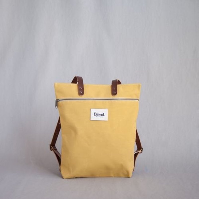 [西班牙手工制作] Ölend Mapa 帆布|牛皮|拼接|拉链 后背包 (Mustard 芥末黄) - 后背包/双肩包 - 其他材质 黄色
