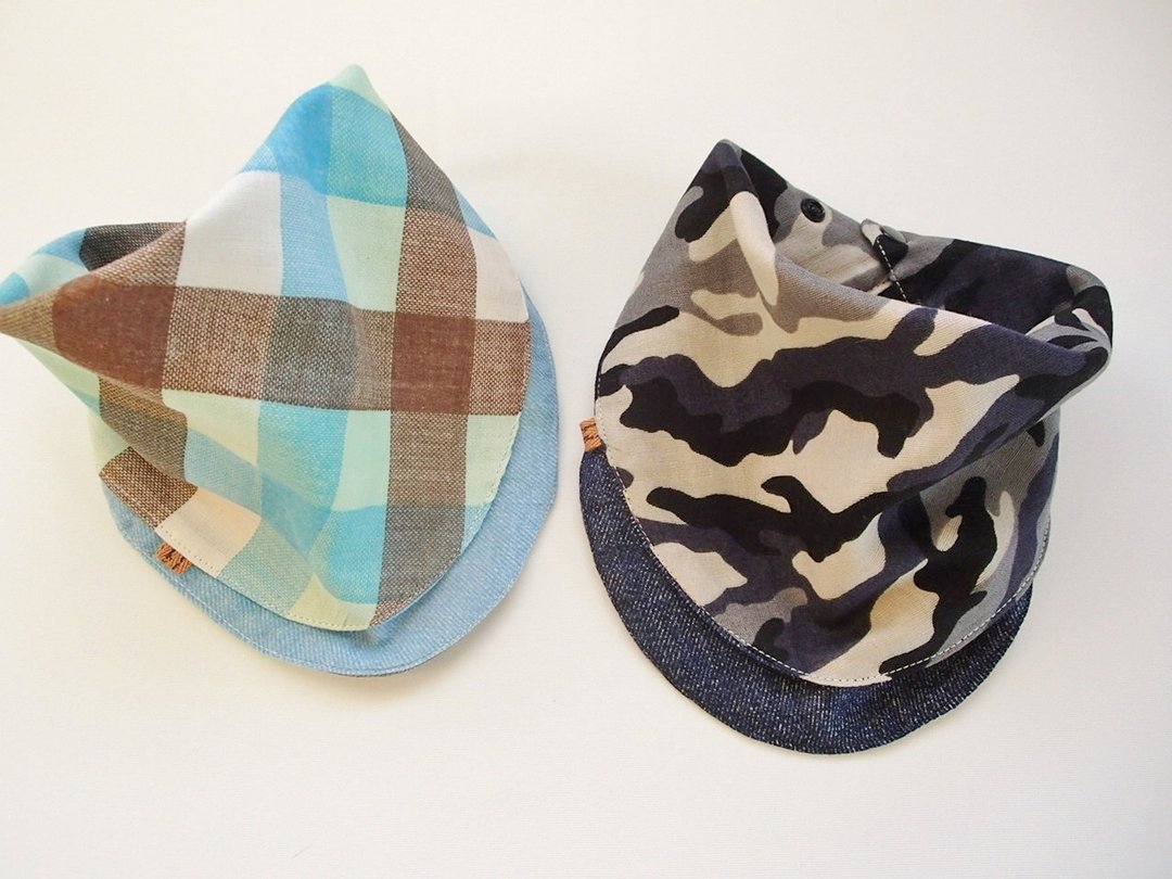 Baby Bib,Set of 2,Reversible,Baby Infinity Scarf Bib,Baby Bandana Bib,Blue Plaids Check,Black Camouflage,Boy,Super Soft Japanese Muslin,Cotton, - 围嘴/口水巾 - 棉 黑色