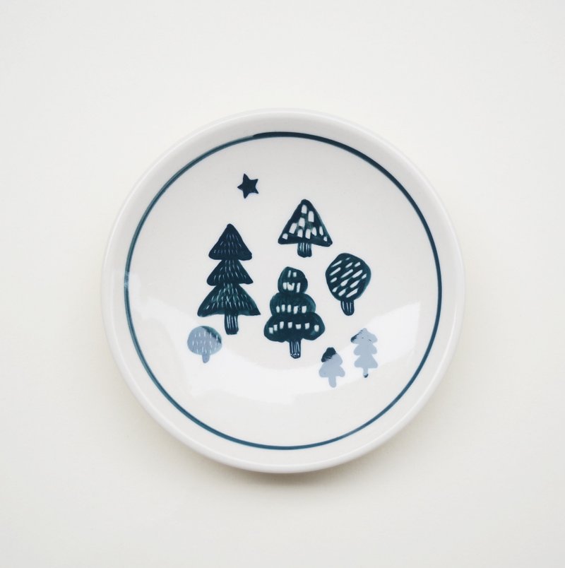 手绘小瓷盘-树林与星 - 浅碟/小碟子 - 瓷 蓝色