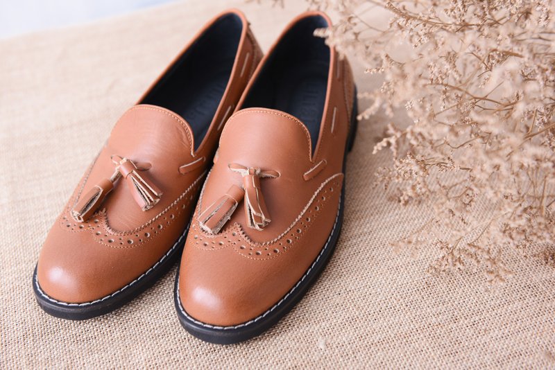 【复古派对】雕花流苏乐福鞋-怀旧熏咖(23) - 女款牛津鞋/乐福鞋 - 真皮 咖啡色
