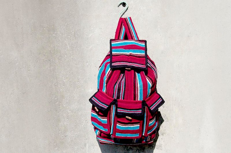 墨西哥风肩背包 boho帆布包 手工编织手感后背包-迷幻线条民族风 - 后背包/双肩包 - 其他材质 多色