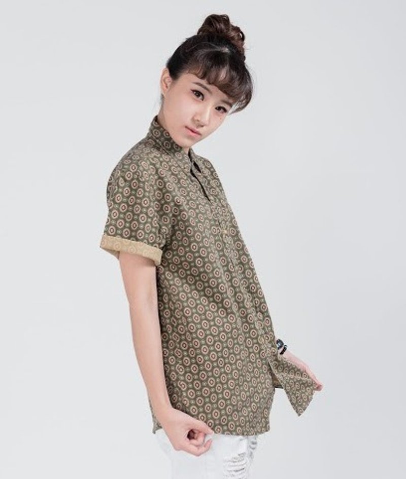 古着衬衫_/ 绿圈圈 / 棉料 / 短袖 / 衬衫 / 男女皆可 - 男装衬衫 - 其他材质 绿色