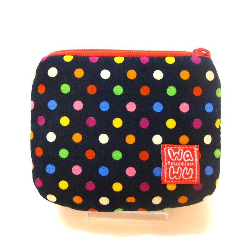 小零钱包 (缤纷蓝点) 限量布* - 皮夹/钱包 - 棉．麻 蓝色