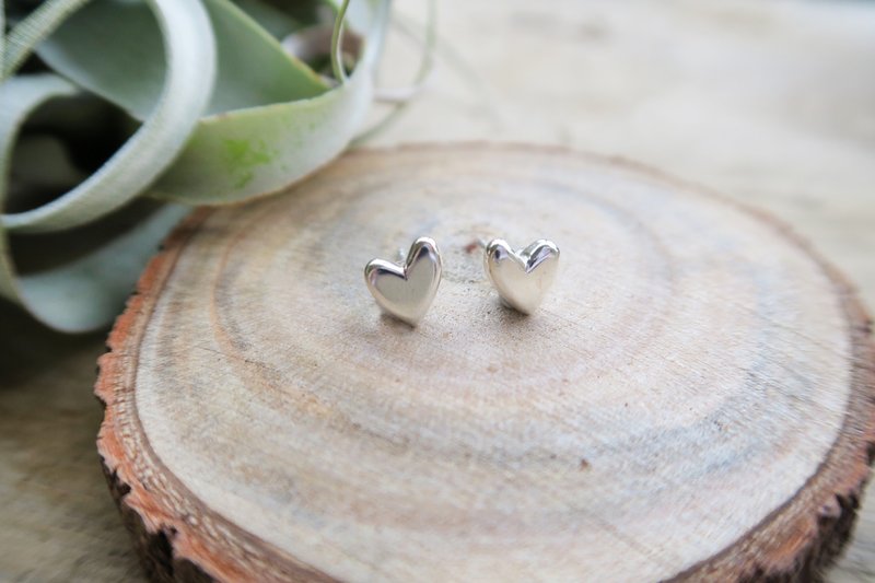 925纯银 厚款实心 爱心 耳环 耳夹 一对 免费送礼包装 - 耳环/耳夹 - 纯银 灰色