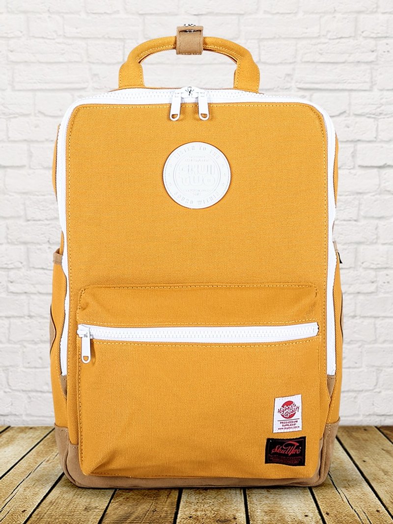 [SKUllTWO] 芥末黄 / 古着帆布 13寸笔电后背包 / 背带加厚改良版 - 后背包/双肩包 - 其他材质 橘色