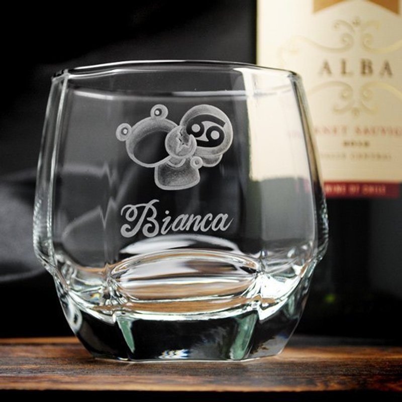 340cc【可刻字的星座杯】星座娃娃 12星座 巨蟹座 Cancer 魅手绘刻字威士忌杯 玻璃雕刻刻字订做 刻字酒杯 生日 - 酒杯/酒器 - 玻璃 