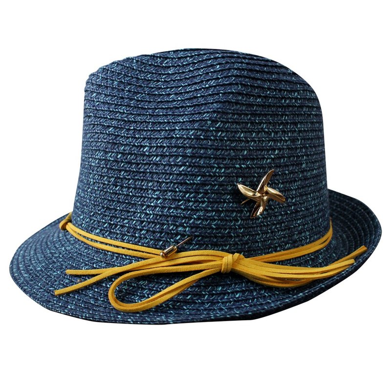 MR.STORE 百搭时尚星空蓝黄蝴蝶结风车扣爵士草帽 - 帽子 - 纸 蓝色