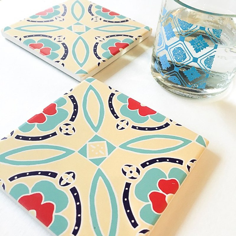 四季系列{秋,暖阳的气味} 老花砖吸水杯垫 【卷毛力卡QUEMOLICA】 - 咖啡杯/马克杯 - 其他材质 黄色