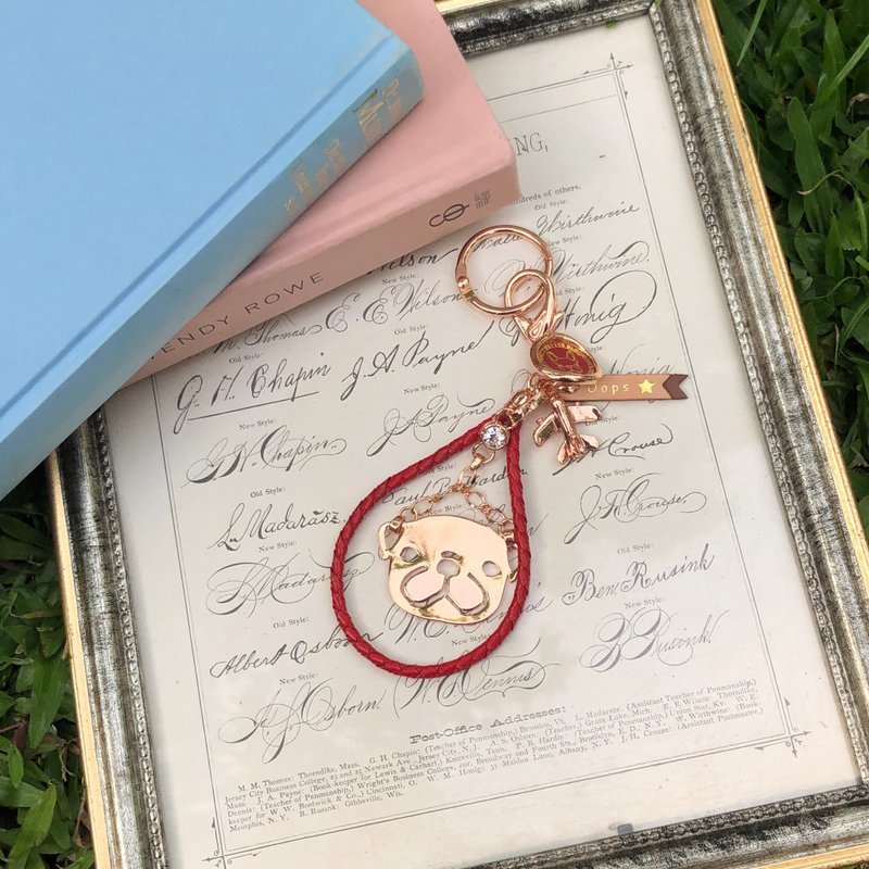 Oops 编织皮绳*巴戈铜片包包吊饰-七夕情人节礼物- - 钥匙链/钥匙包 - 其他金属 红色