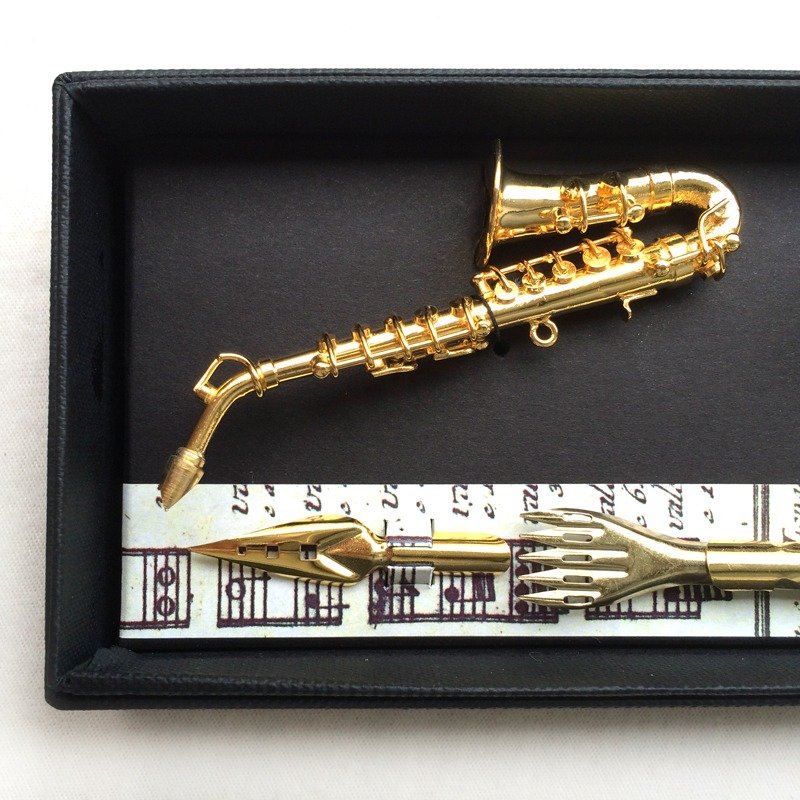 102MU 意大利木杆沾水笔礼盒-迷你萨克斯风 | Francesco Rubinato - 蘸水笔 - 木头 金色