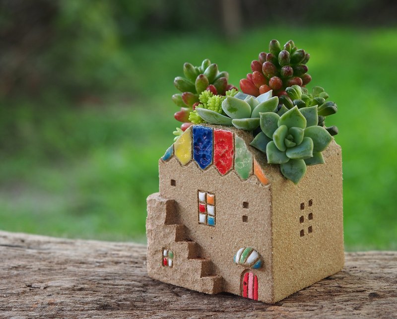 【花园小屋Garden】陶手作-小二楼彩虹屋(S)/岩石灰色//Ceramic House/接单订制 - 植栽/盆栽 - 陶 