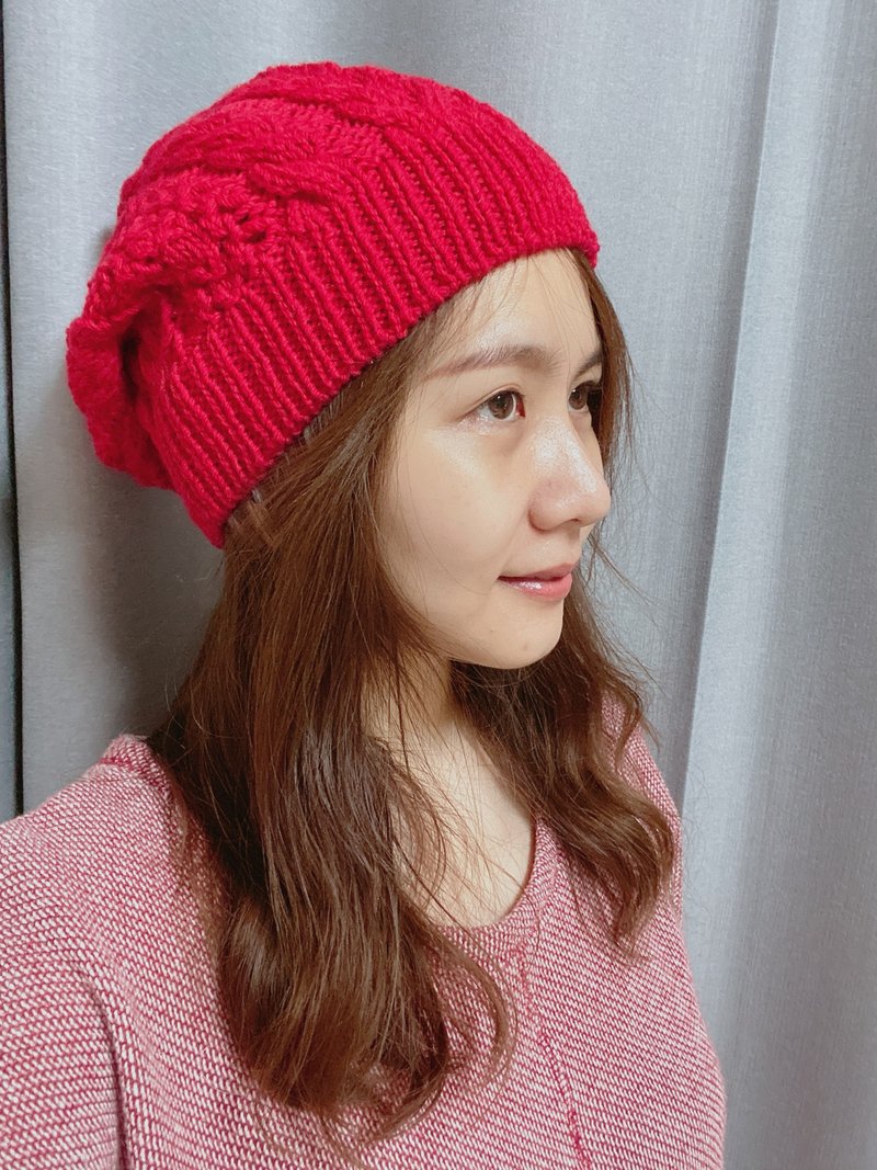 红色多变造型毛帽 - 帽子 - 羊毛 红色