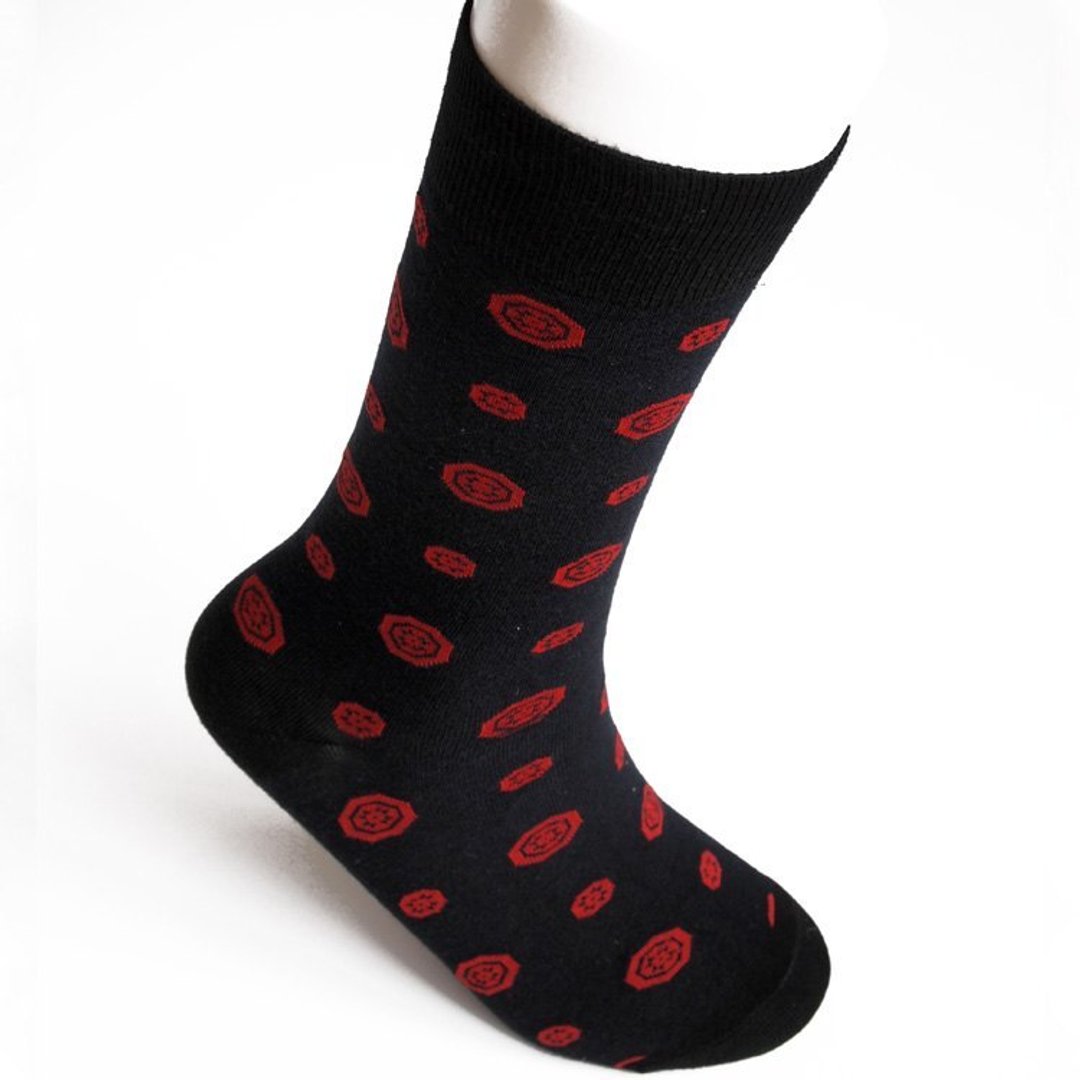 SOCK IT UP台湾制造200针缇花图案中筒绅士袜·黑底红轮纹 - 绅士袜 - 其他材质 红色