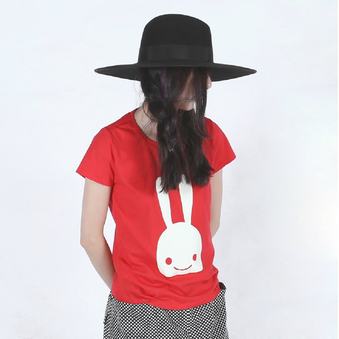 圆圆兔纯棉短袖T恤 T-shirt - imakokoni - 女装 T 恤 - 棉 红色