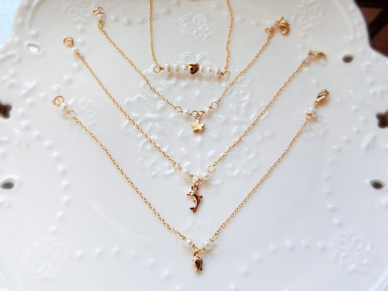 ❖FANG❖【小点缀珍珠细链】：F150136 - 手链/手环 - 宝石 卡其色