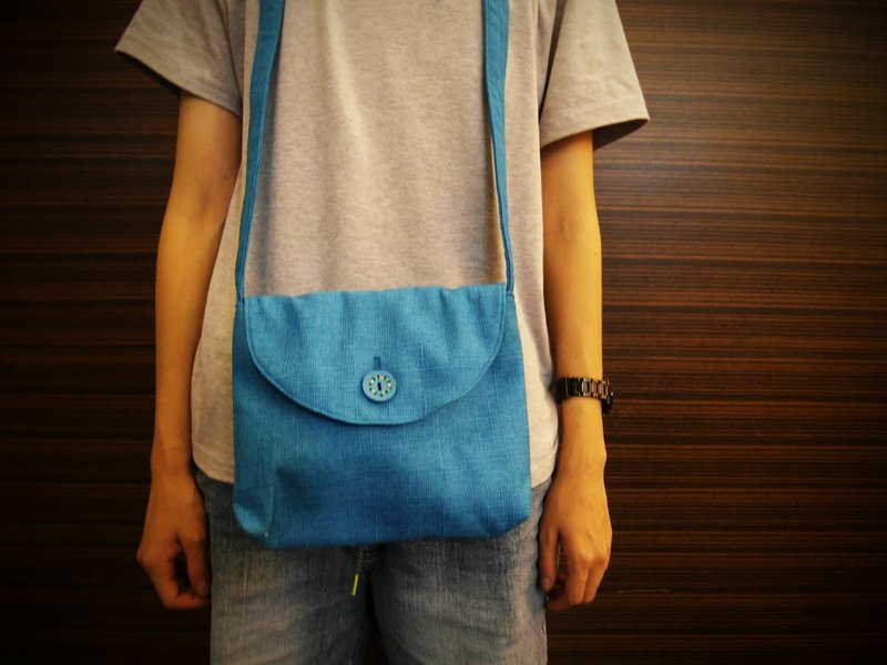 麻料斜背包(水蓝) - 侧背包/斜挎包 - 其他材质 蓝色