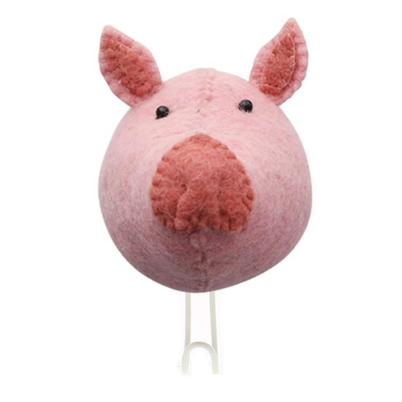 【Fiona Walker England】英国童话风格动物头 纯手工壁饰 - 粉红猪挂勾(Big Single Head Hook Pig) - 墙贴/壁贴 - 羊毛 粉红色