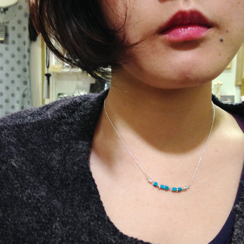 天然石系列_土耳其方块串珠纯银颈链 - 项链 - 其他材质 蓝色