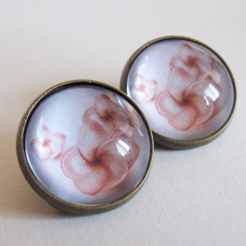 圆形耳夹耳针 - 小花3朵＿ - 耳环/耳夹 - 其他金属 粉红色