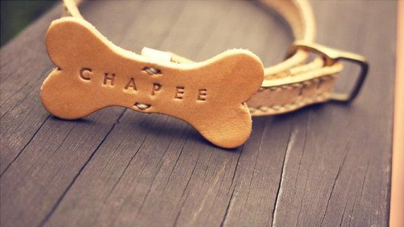 真皮手作 | 宠物狗狗项圈(尺寸L)  防走失 双层/ 免费打印名字 电话 [回购热卖] - 项圈/牵绳 - 真皮 卡其色