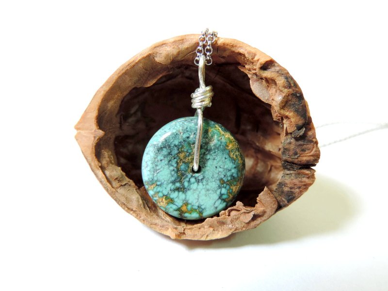 纯手工银饰---简约款绿松石925银项链~12月生日石 - 项链 - 宝石 