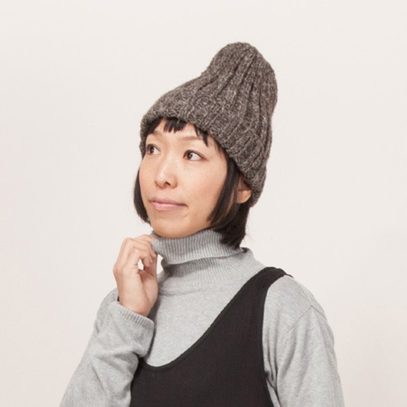 地球树fair trade-“帽子系列”- 手编织100%羊毛帽反摺有扣 尖尖帽(棕色) - 帽子 - 羊毛 