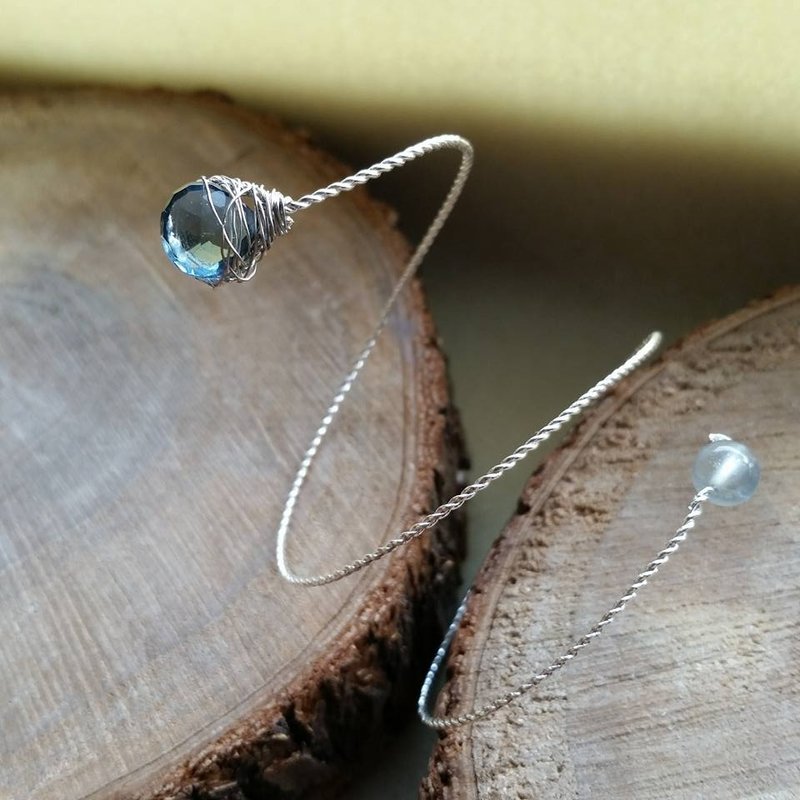 托帕石 蓝萤石镀银手圈 - 手链/手环 - 宝石 蓝色