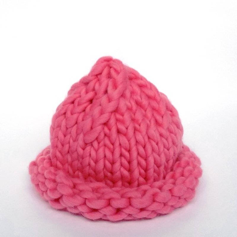 100%羊毛粗针俏皮大胖胖精灵卷边帽-摇滚粉红胖胖 - 帽子 - 其他材质 红色