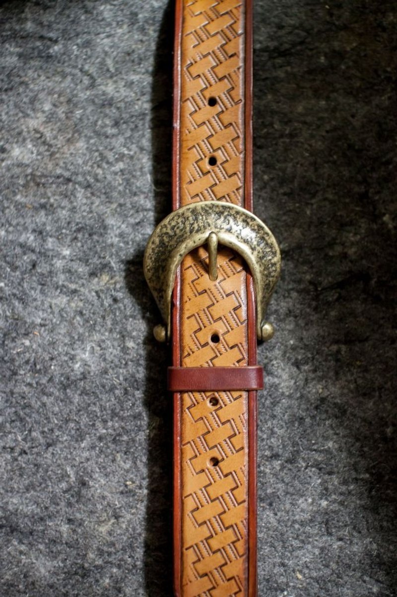 皮件 手工皮革 皮带(3.5CM宽编织纹) - 皮带/腰带 - 真皮 