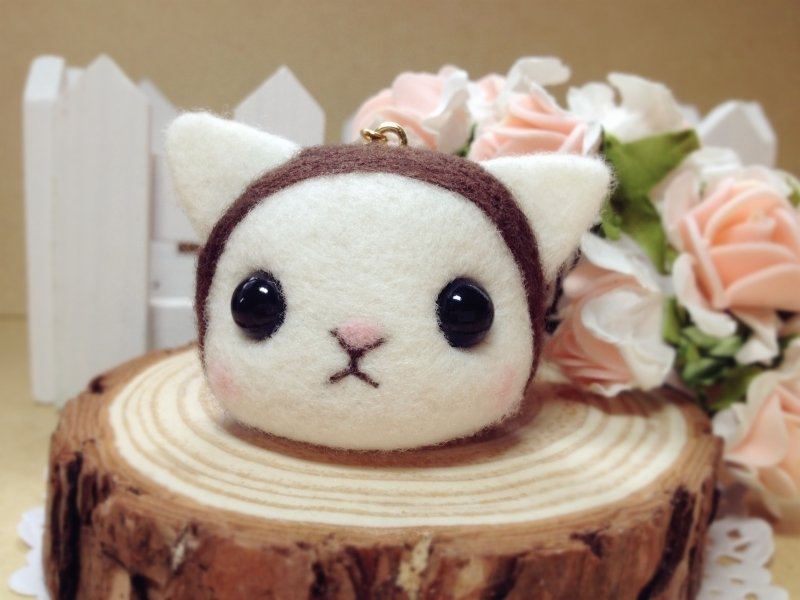 【奶油毛毛】羊毛毡可爱梦幻头巾小猫咪 白色猫咪 手机吊饰 耳机塞 防尘塞 钥匙圈 生日礼物 - 耳机 - 羊毛 白色