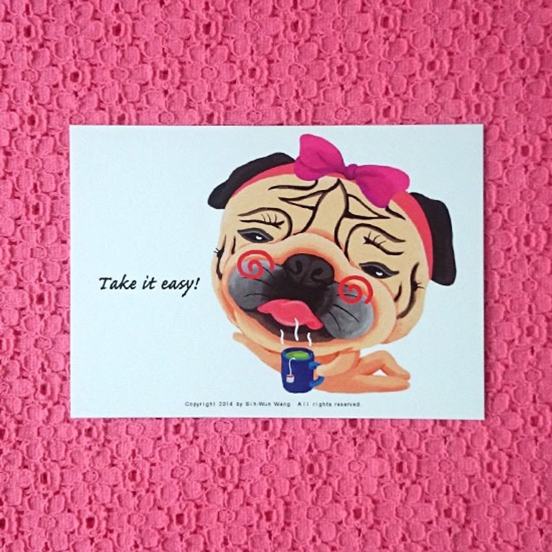 Take it easy! 巴哥明信片 - 卡片/明信片 - 纸 白色