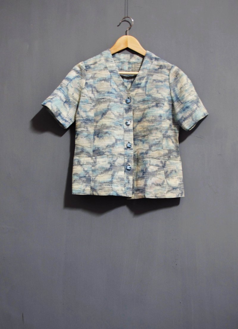 Wahr_蓝纹细格上衣 - 女装上衣 - 其他材质 蓝色