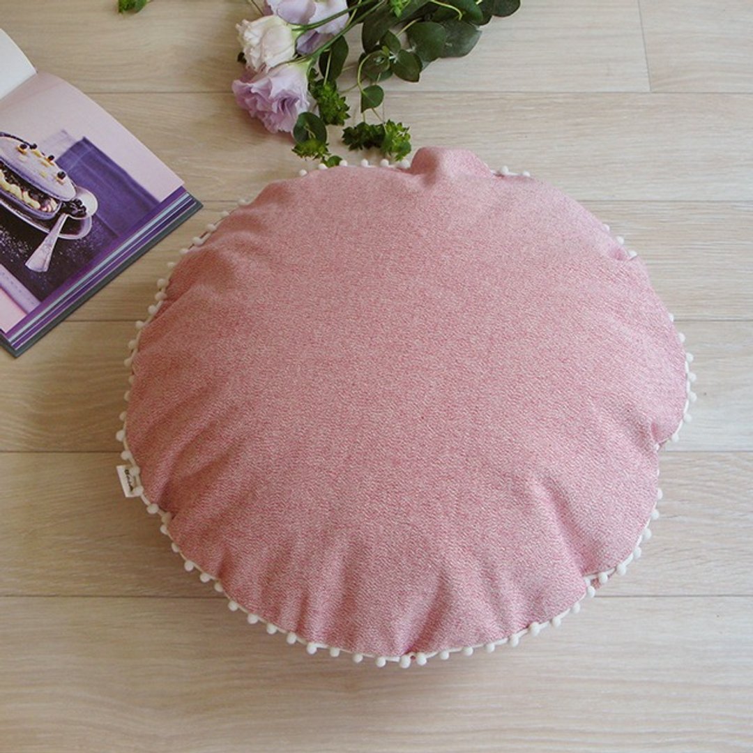 [Cover only] canvas plain cushion cover pompon R - 枕头/抱枕 - 棉 粉红色