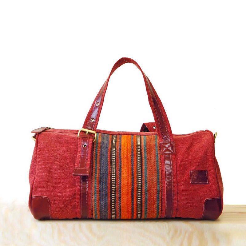 [Happa]都会风格旅行袋-皮带长把-基里姆手工编结款(Ｗine 红酒红) 大容量行李包 交换礼物必选 - 行李箱/行李箱保护套 - 其他材质 红色