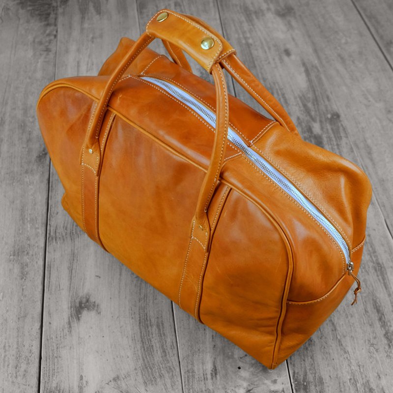 手工植鞣牛皮手提旅行包 - 手提包/手提袋 - 真皮 金色