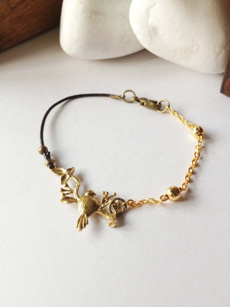 karbitrary﹉▲枝鸟真皮手环 24K金手链 - 手链/手环 - 真皮 金色