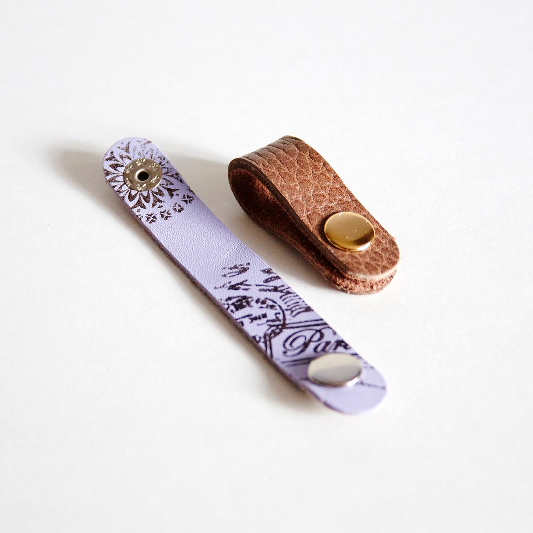 简约皮革集线器 // 一套两款 // 印花皮革集线器 - 卷线器/电线收纳 - 真皮 紫色