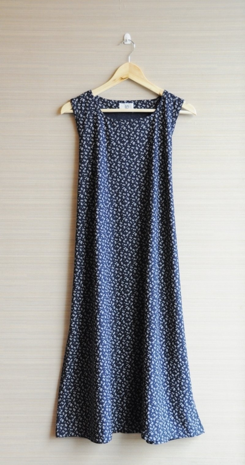 {地花ilakoa}【古着】日本 PROCOLE深蓝小白碎花背心裙洋装 - 洋装/连衣裙 - 其他材质 蓝色