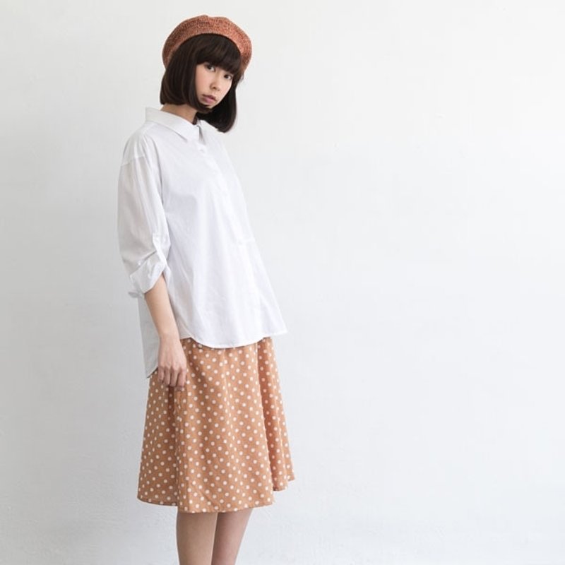 【恋夏小情歌】许许儿波点木扣圆裙-卡其 - 裙子 - 其他材质 咖啡色